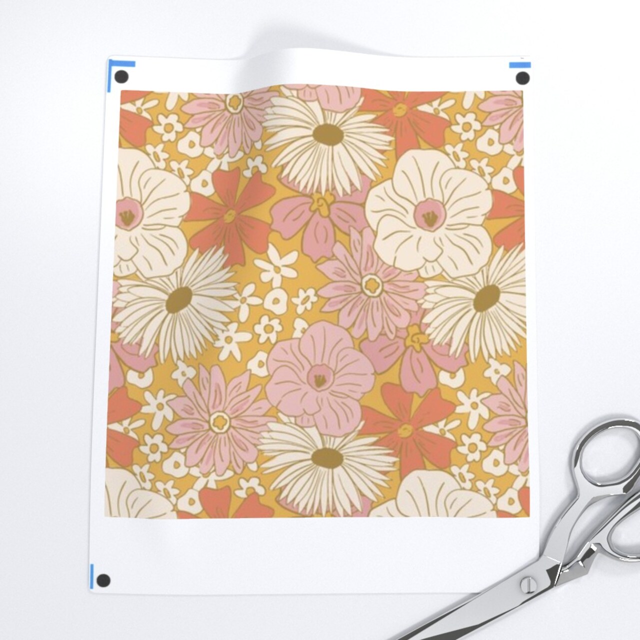 Retro Floral Vintage Botanical 70S Gold Pink Cottage Core Custom Printed Fabric by Spoonflower Various Fabrics by the Yard or Fat Quarter